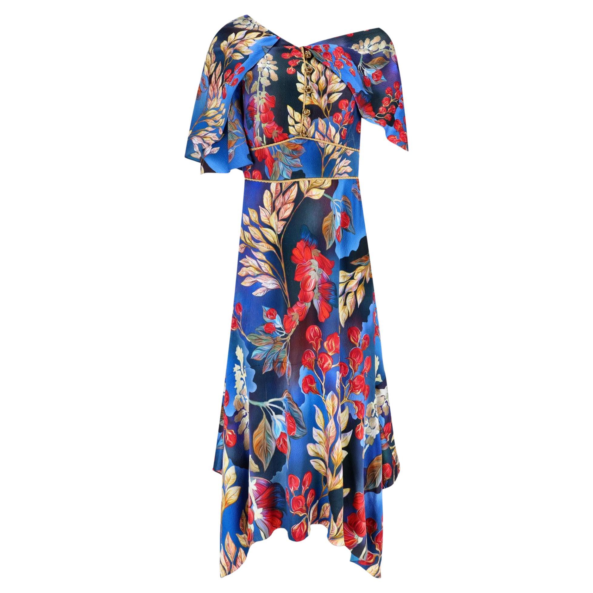 Peter Pilotto Floral Print Wrap Silk Dress en vente
