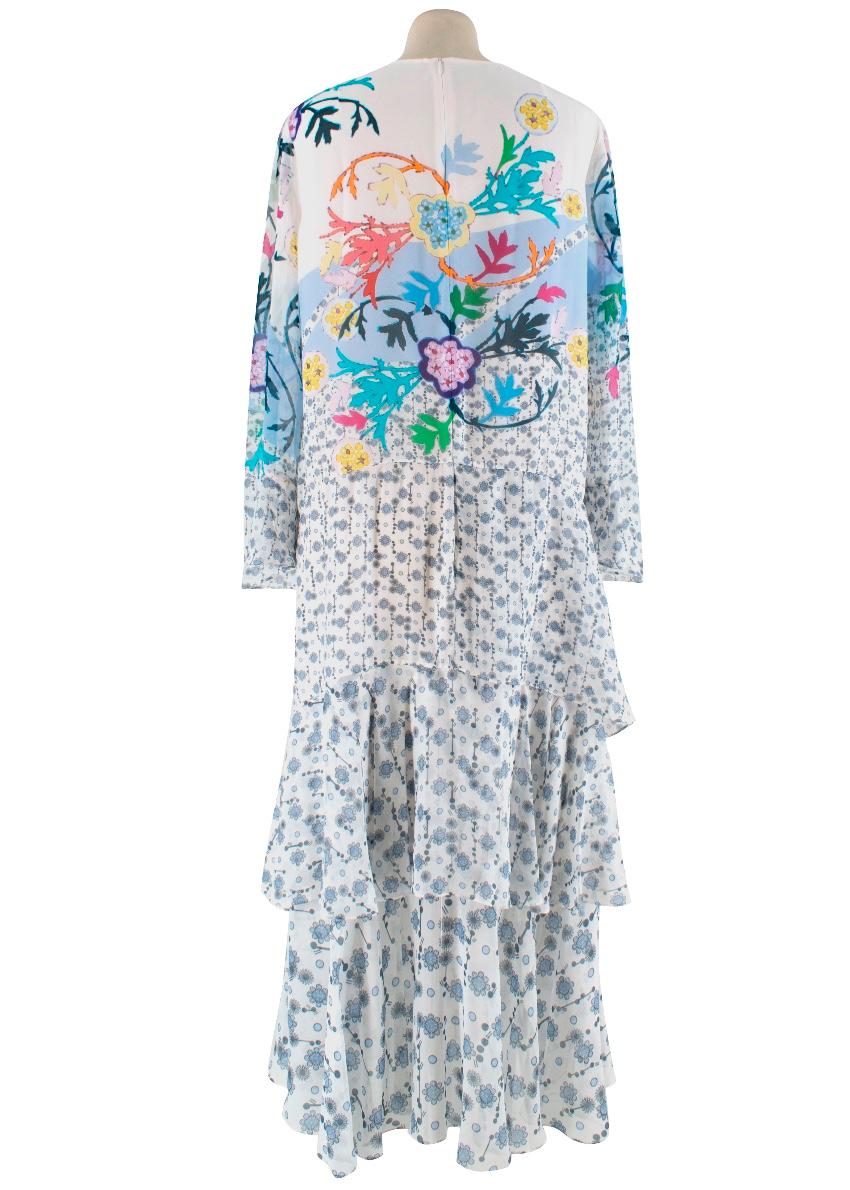 Gray Peter Pilotto Floral Printed Silk Asymmetric Tiered Dress - Size US 10
