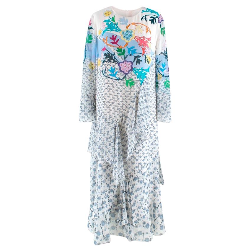 Peter Pilotto Floral Printed Silk Asymmetric Tiered Dress - Size US 10