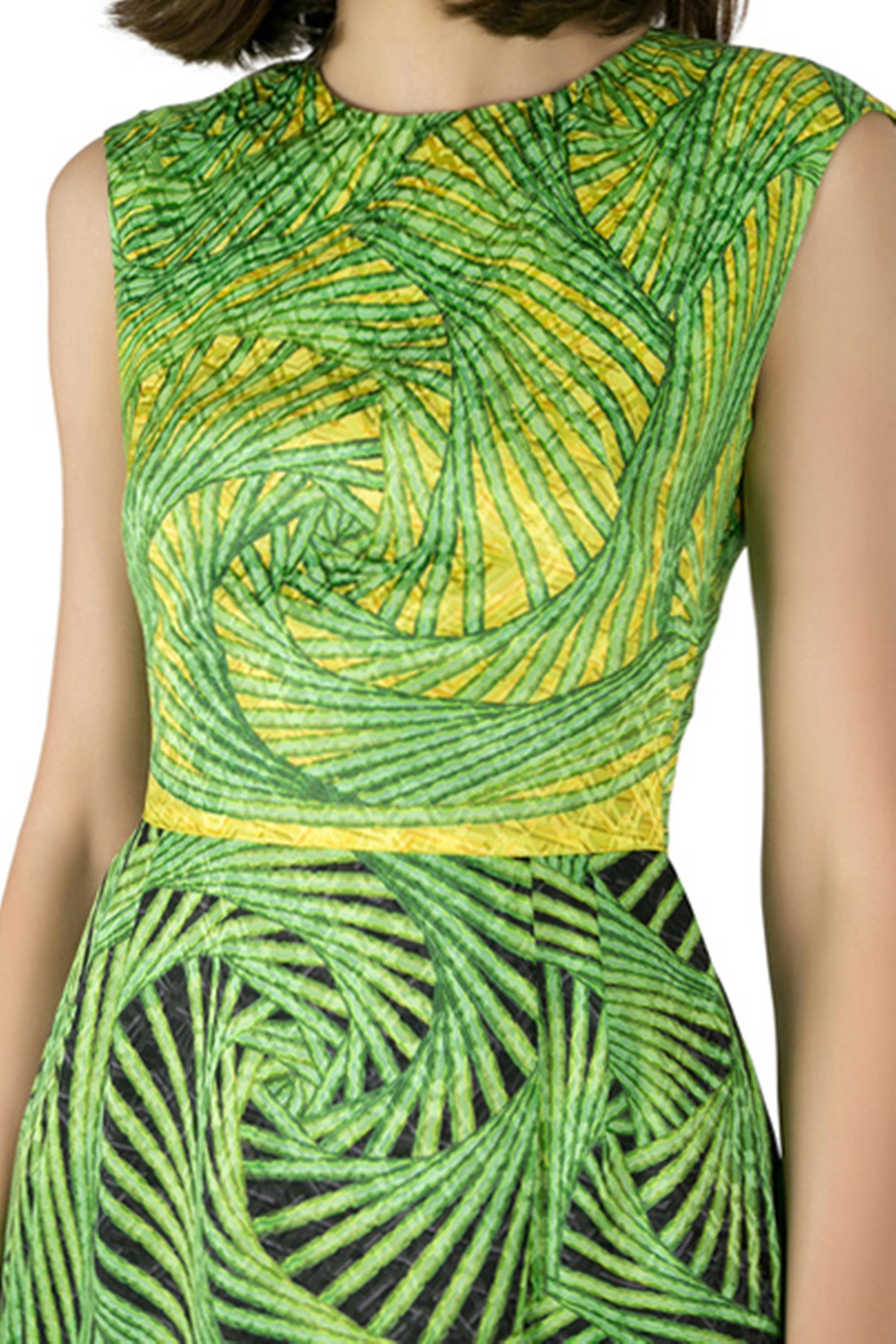 Women's Peter Pilotto Green and Yellow Printed Silk Sleeveless Gia Sheath Dress S