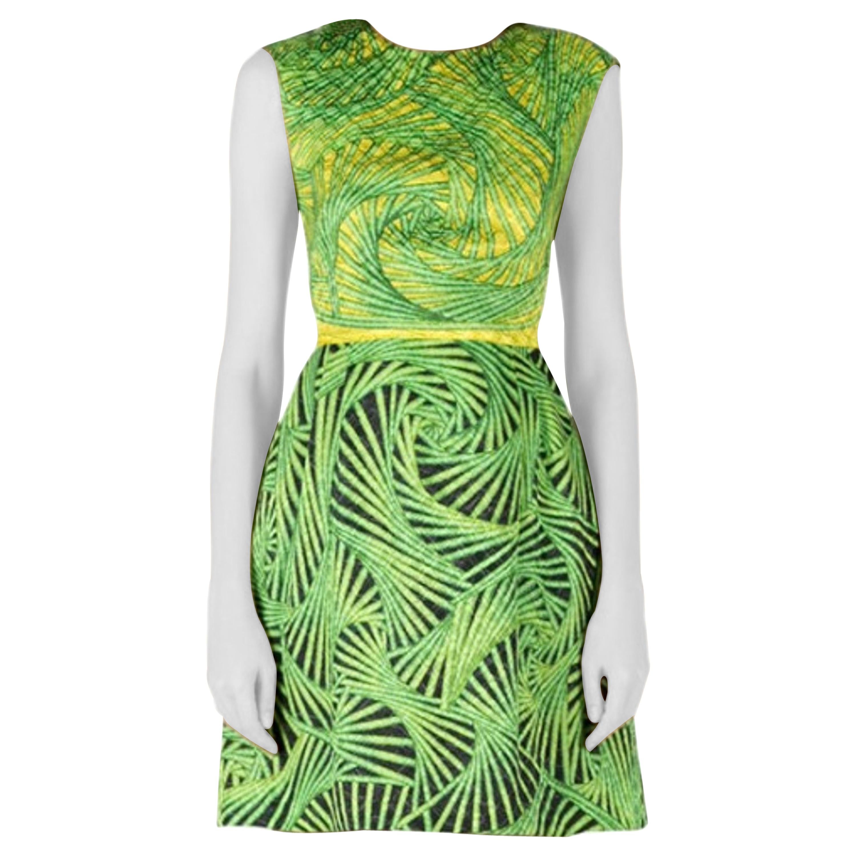 Peter Pilotto Green and Yellow Printed Silk Sleeveless Gia Sheath Dress S