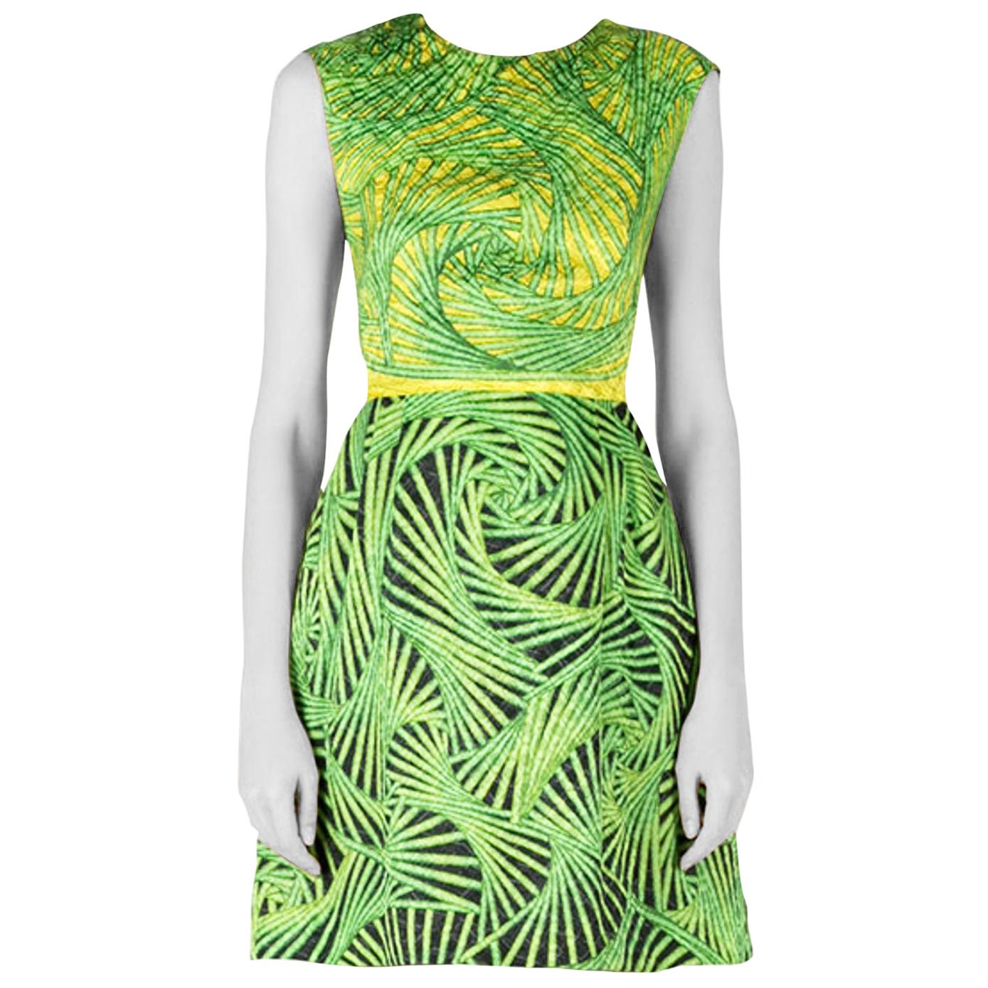 Peter Pilotto Green and Yellow Printed Silk Sleeveless Gia Sheath Dress S