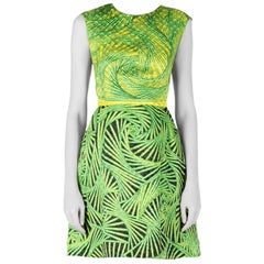 Peter Pilotto Green and Yellow Printed Silk Sleeveless Gia Sheath Dress S
