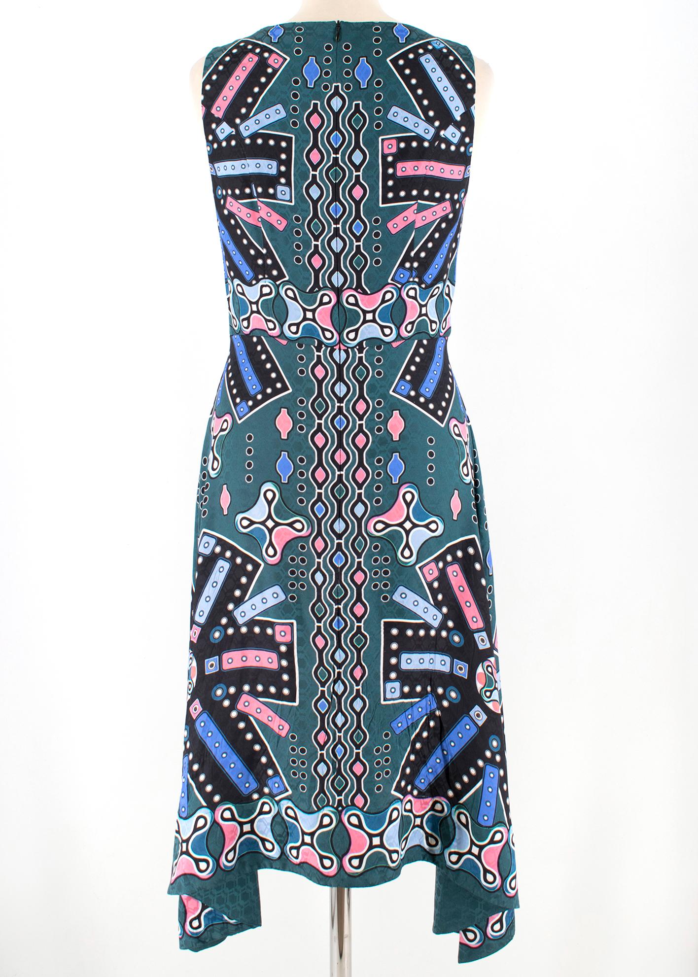 Green Peter Pilotto green printed silk sleeveless dress - Size US 4 For Sale