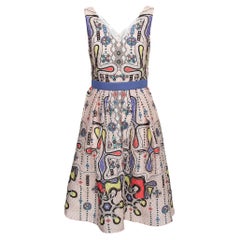 Peter Pilotto Light Pink Printed Waffle Textured Crepe Flared Midi Dress M