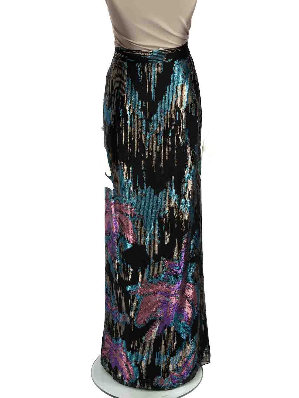 Peter Pilotto Metallic Pattern Silk Maxi Skirt Size XXL In Good Condition For Sale In London, GB