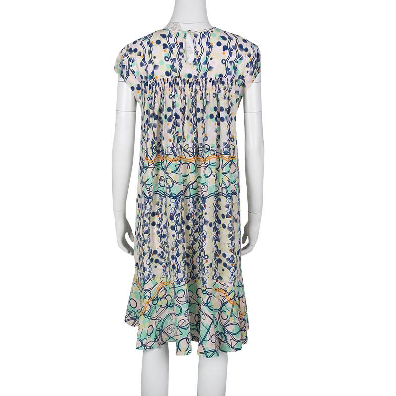 Gray Peter Pilotto Multicolor Abstract Print Washed Silk Kali Dress M