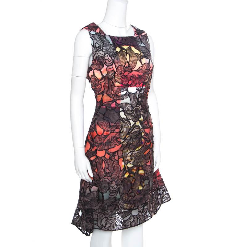 Black Peter Pilotto Multicolor Floral Lace Overlay Eclipse Dress M