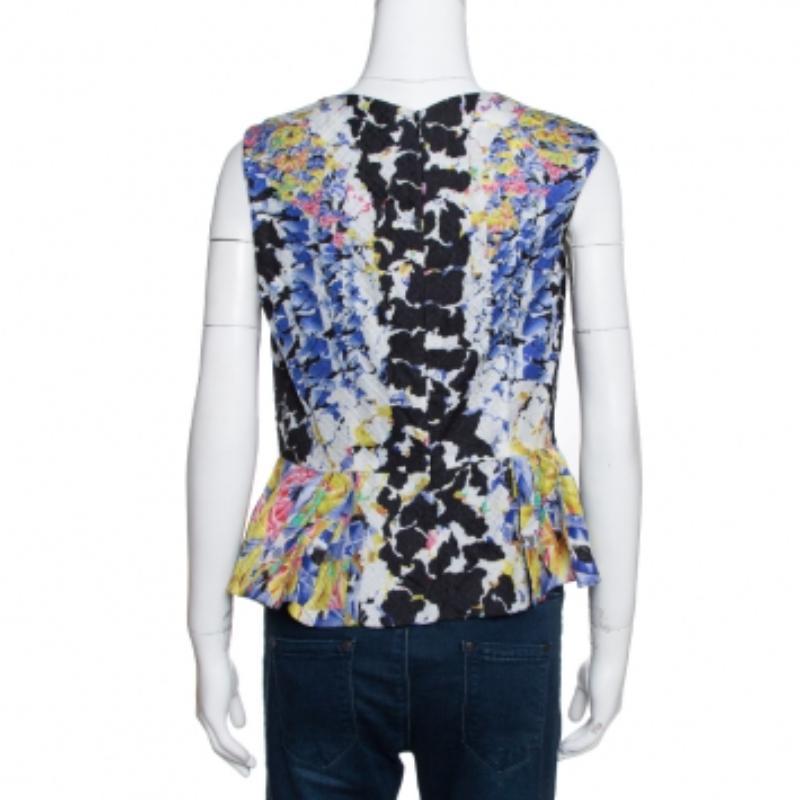 Peter Pilotto Top sin mangas de jacquard de seda estampado multicolor con detalle de peplum M Gris en venta