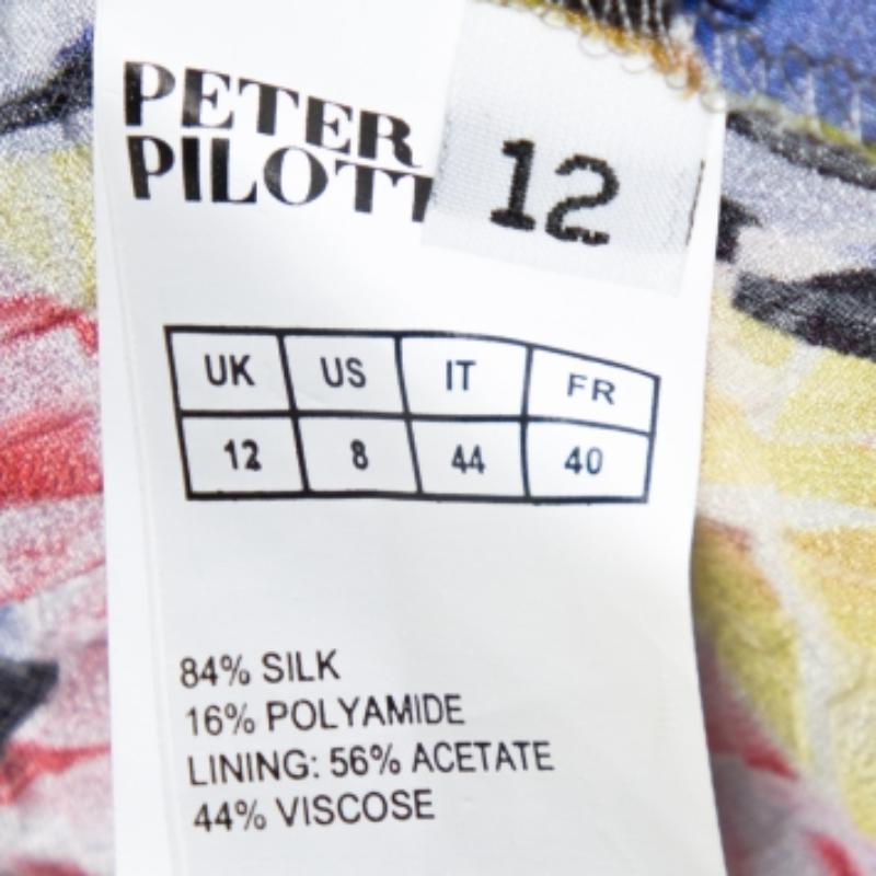 Peter Pilotto Top sin mangas de jacquard de seda estampado multicolor con detalle de peplum M en venta 2