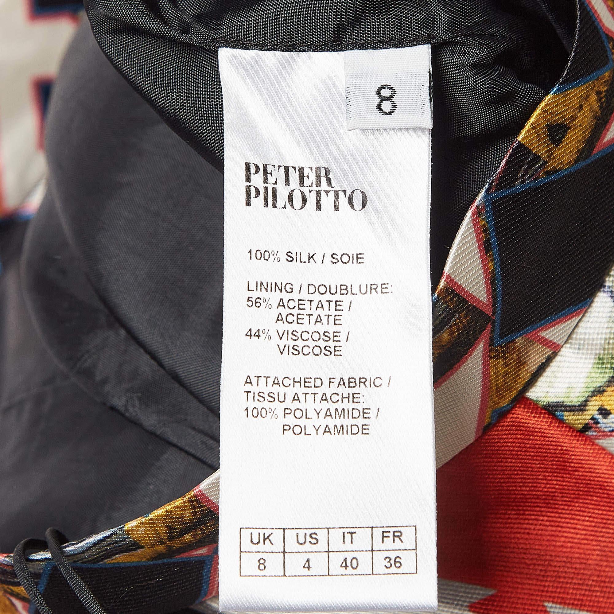 Women's Peter Pilotto Multicolor Printed Silk Ruffled Knee-Length Skirt S