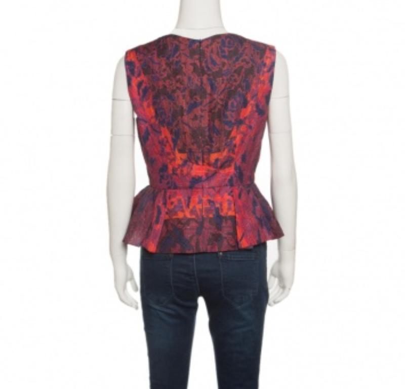 Peter Pilotto Multicolor Texturierte Wasserorchidee Druck Cloque Schößchen Top M im Zustand „Gut“ im Angebot in Dubai, Al Qouz 2