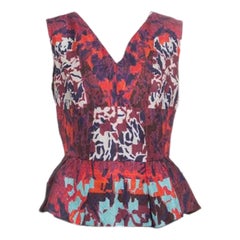 Peter Pilotto Multicolor Textured Water Orchid Print Cloque Peplum Top M