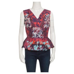 Peter Pilotto haut péplum imprimé orchidée aqua texturé multicolore, taille M