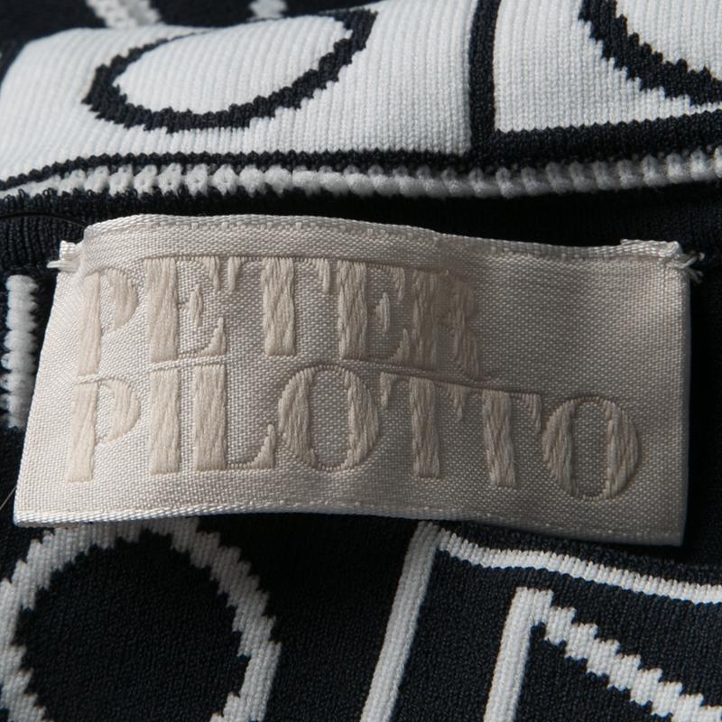 Women's Peter Pilotto Navy Blue and White Index Knit Slit Detail Midi Skirt M