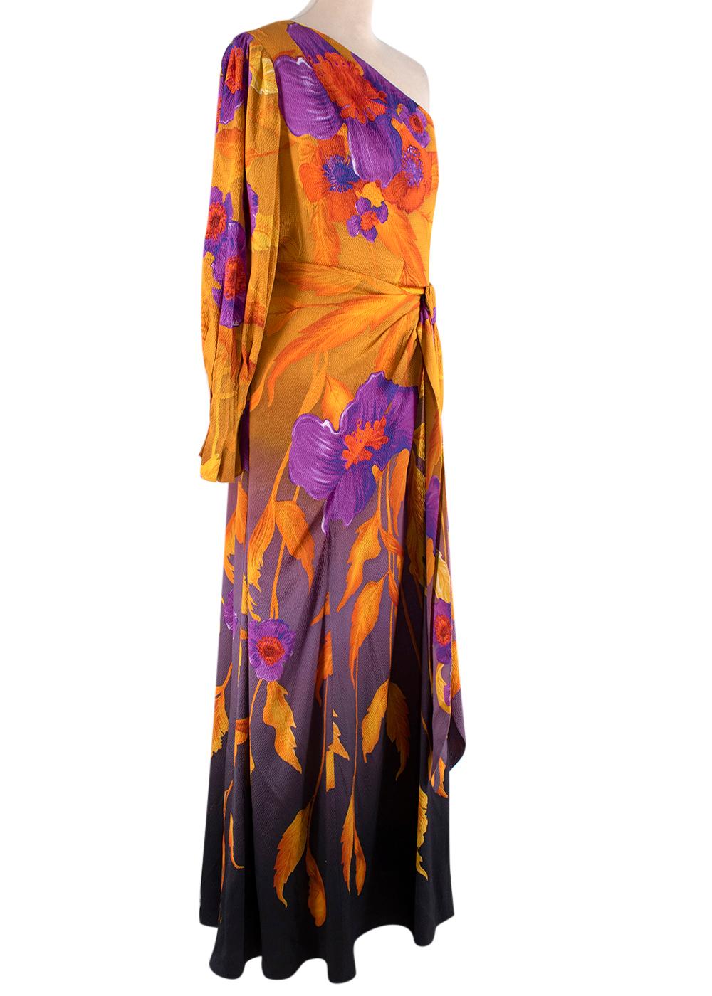 Peter Pilotto Maxikleid aus Seidenmischung mit Blumendruck und einer Schulterpartie - US 8 (Braun) im Angebot