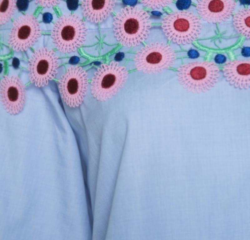 Peter Pilotto Pallas Himmelblau Guipure-Spitzenbesatz schulterfreies Top S im Angebot 1