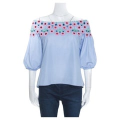 Peter Pilotto Pallas Sky Blue Guipure Lace Trim Off Shoulder Top S