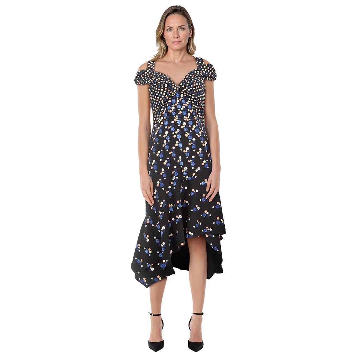Peter Pilotto - Vestito midi con taglio a spalla in polkadot Taglia M. in vendita