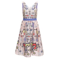 Peter Pilotto Printed 3D Waffle Textured Nylon Blend Belted Circle Dress M