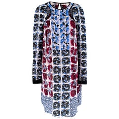 Peter Pilotto Red & Blue Silk Geometric Print Long Sleeve Dress - Size M