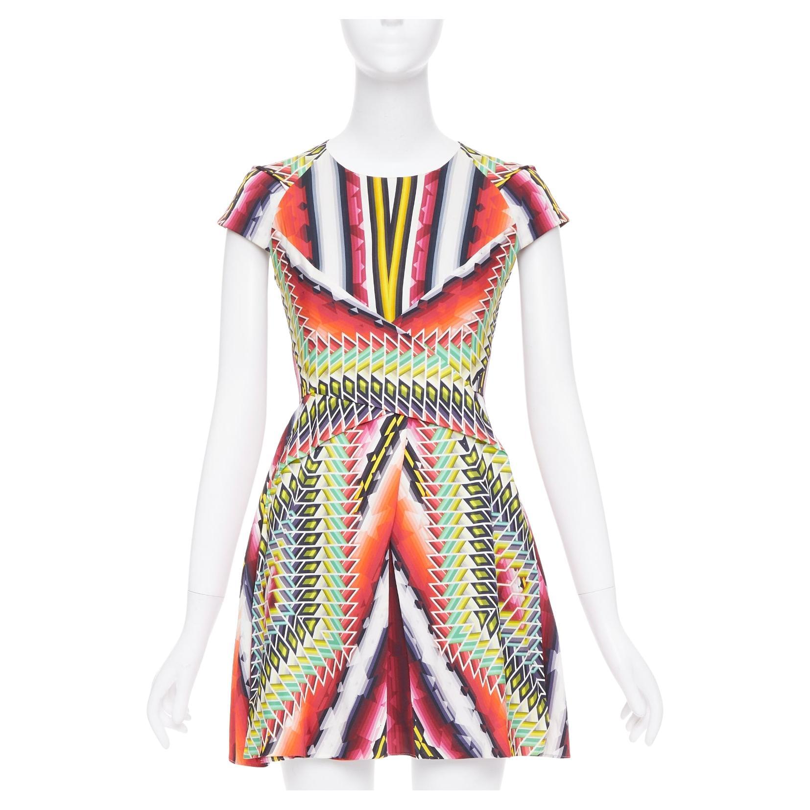 PETER PILOTTO Runway multicolor geometric digital graphic print dress UK8 S