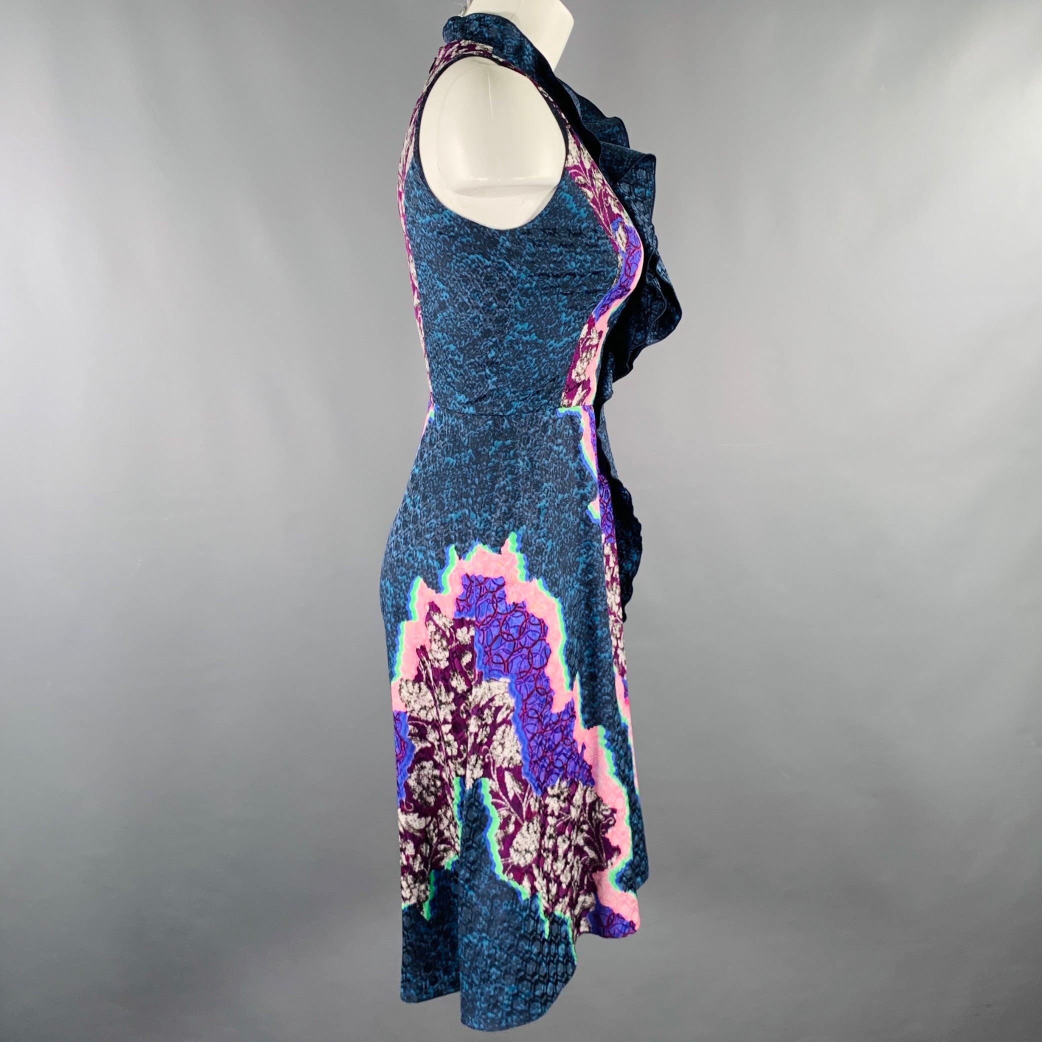 PETER PILOTTO Size 2 Blue Multi Color Floral Halter Dress In Excellent Condition For Sale In San Francisco, CA