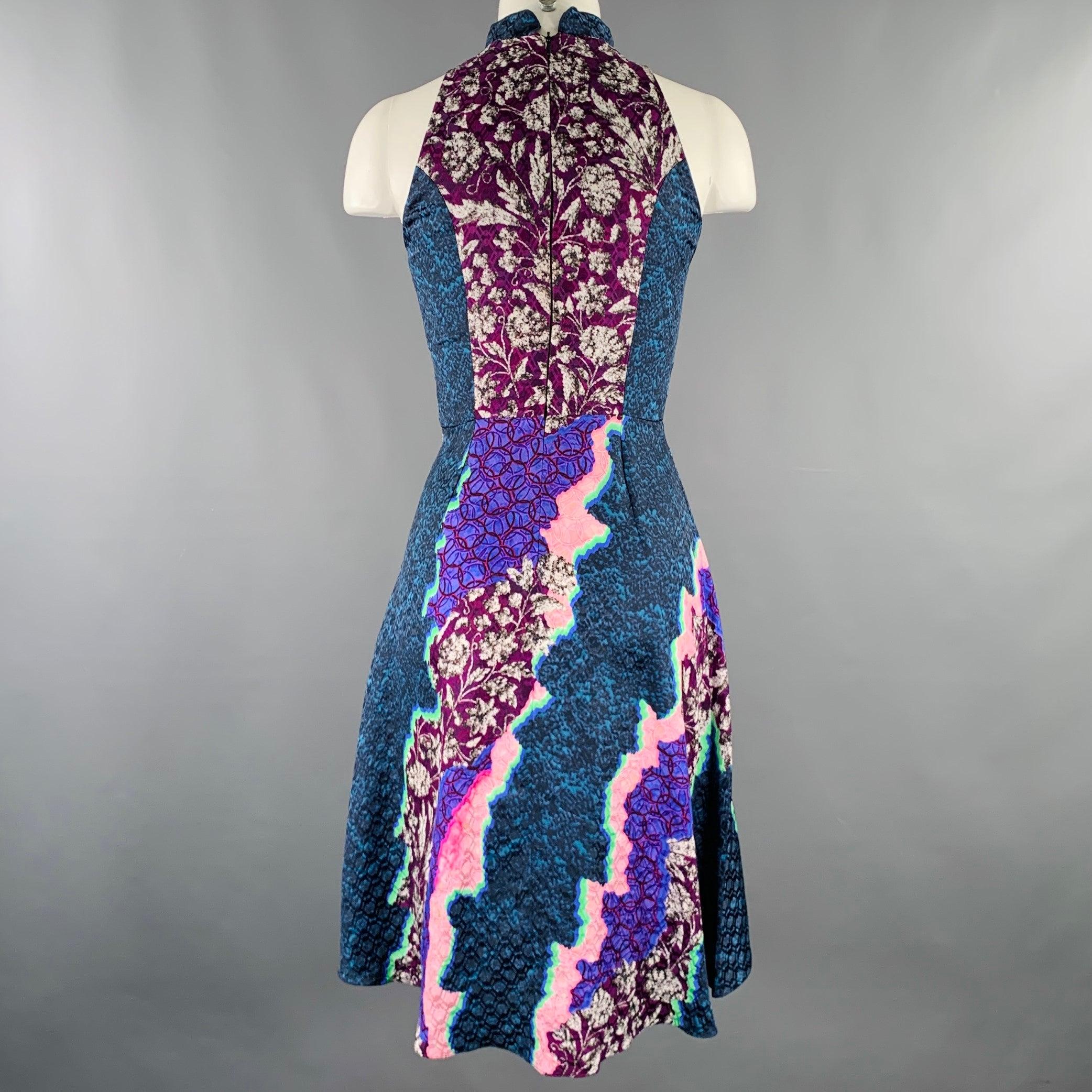 Women's PETER PILOTTO Size 2 Blue Multi Color Floral Halter Dress For Sale