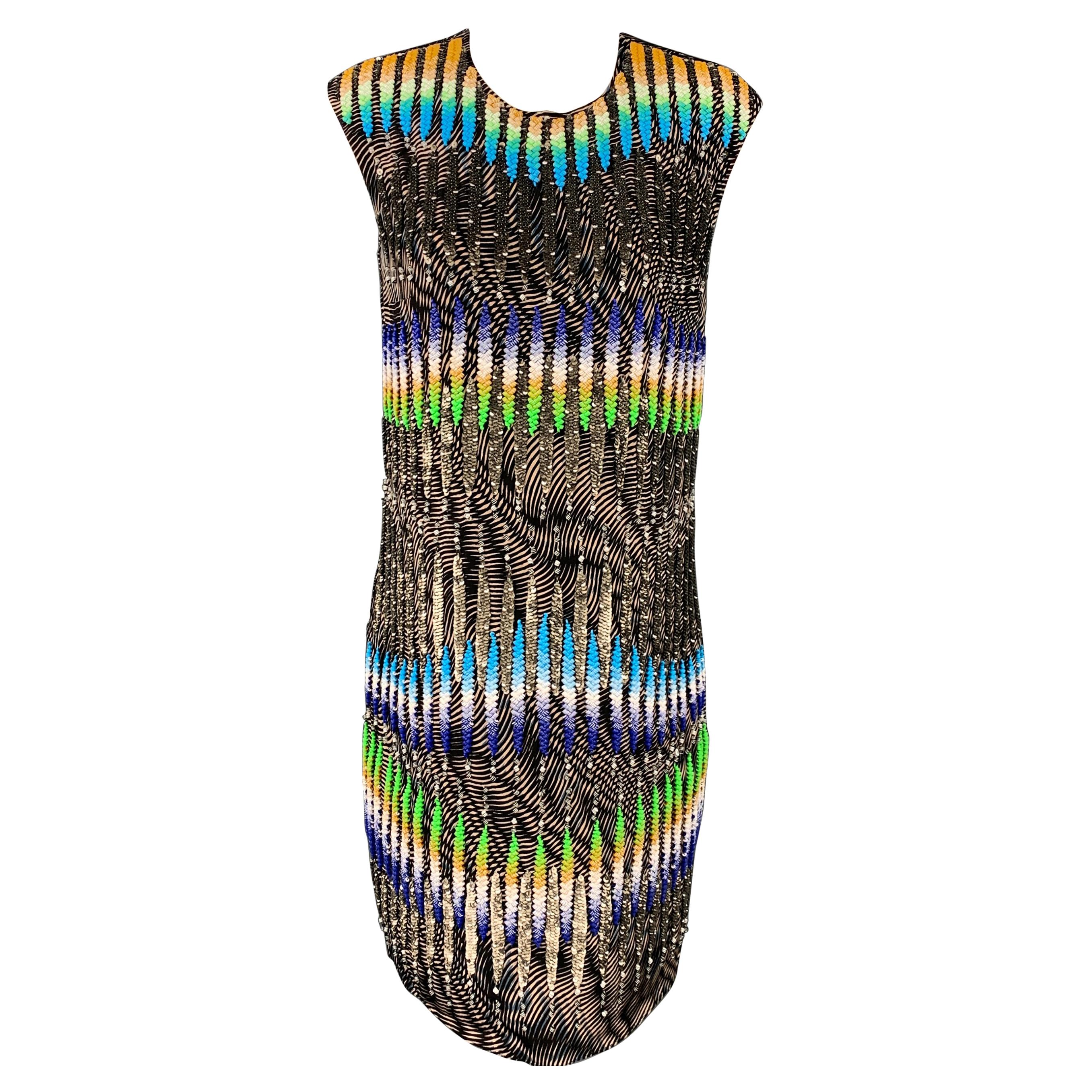 PETER PILOTTO Size 6 Multi-Color Sequined Beaded Silk Shift Dress