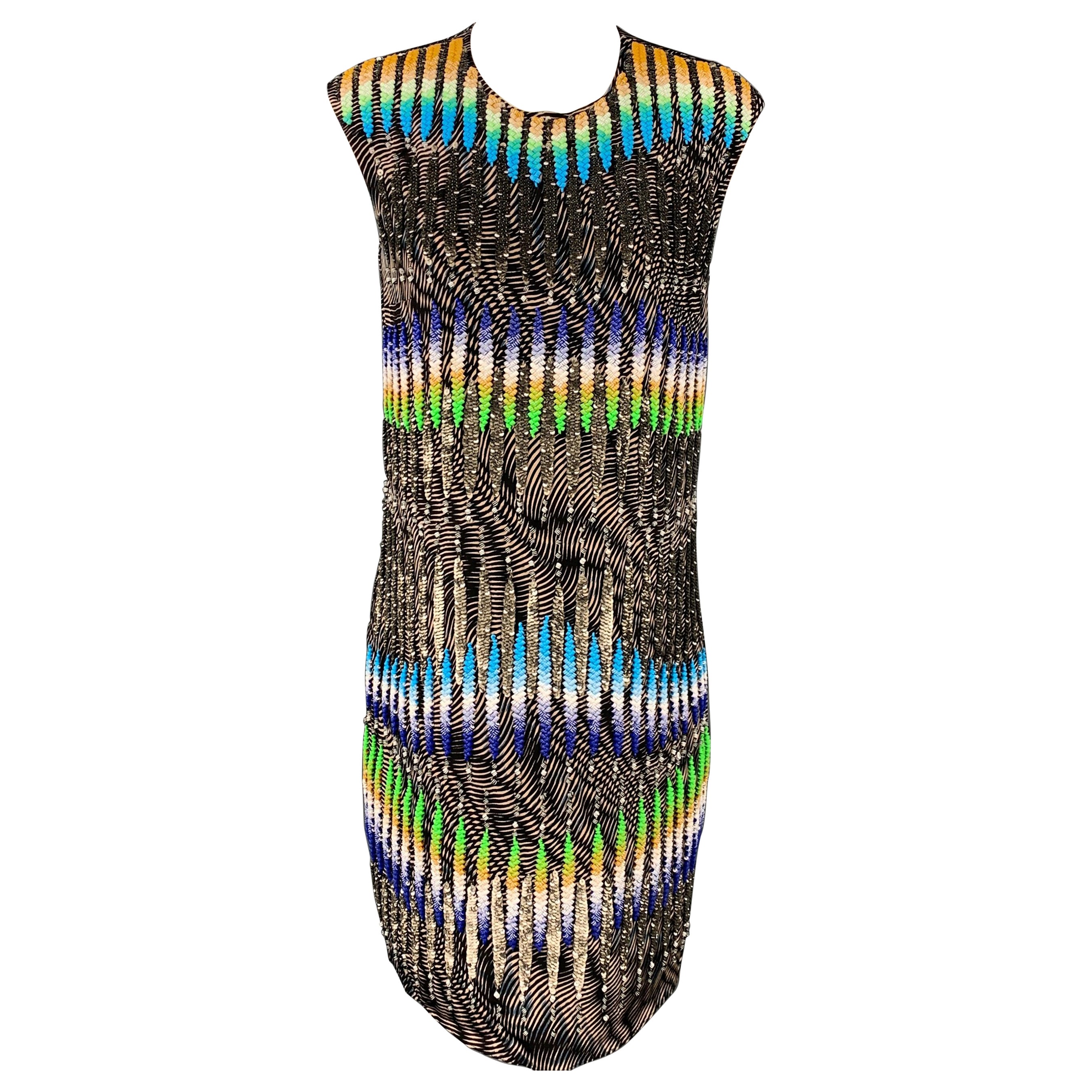 Peter Pilotto Taglia 6 Vestito a turni in seta con paillettes e perline multicolore