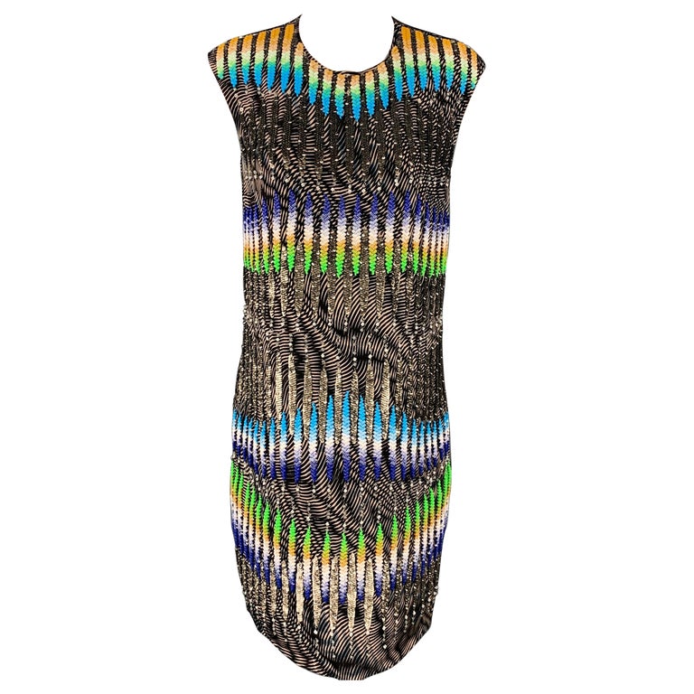 PETER PILOTTO Size 6 Multi-Color Sequined Beaded Silk Shift Dress For Sale  at 1stDibs