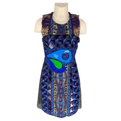 PETER PILOTTO Size 8 Purple Blue Polyester Embroidered Sleeveless Cocktail Dress