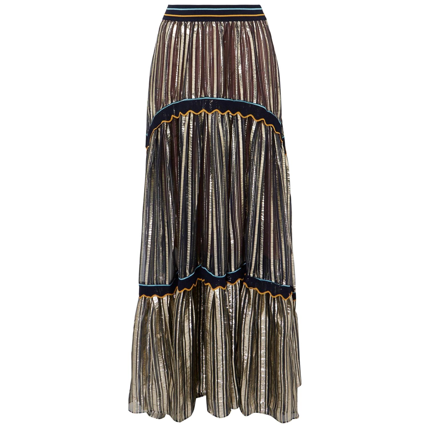 Peter Pilotto Striped Metallic Silk-Blend Chiffon Maxi Skirt 