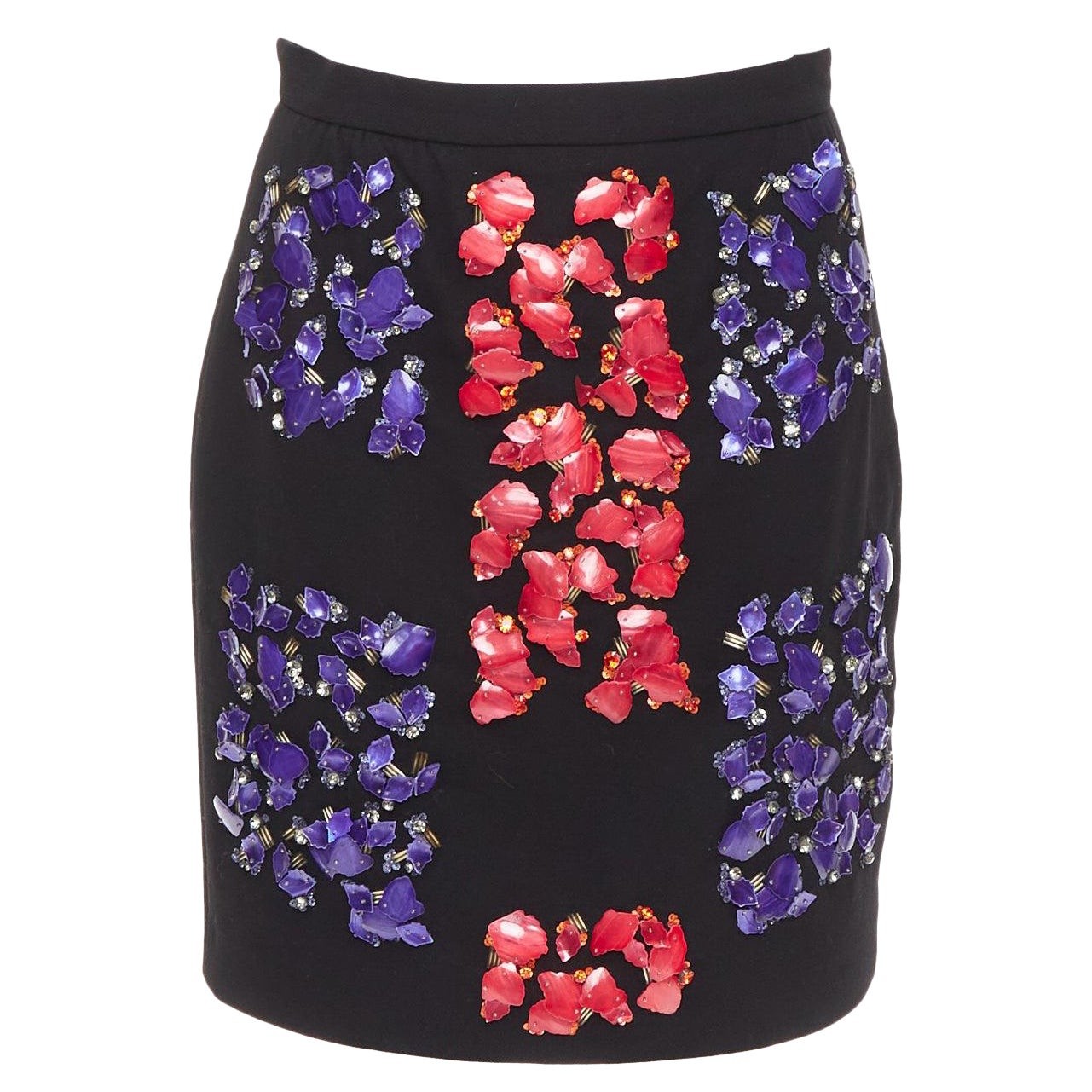 PETER PILOTTO virgin wool red purple mother of pearl embellished skirt UK10 M