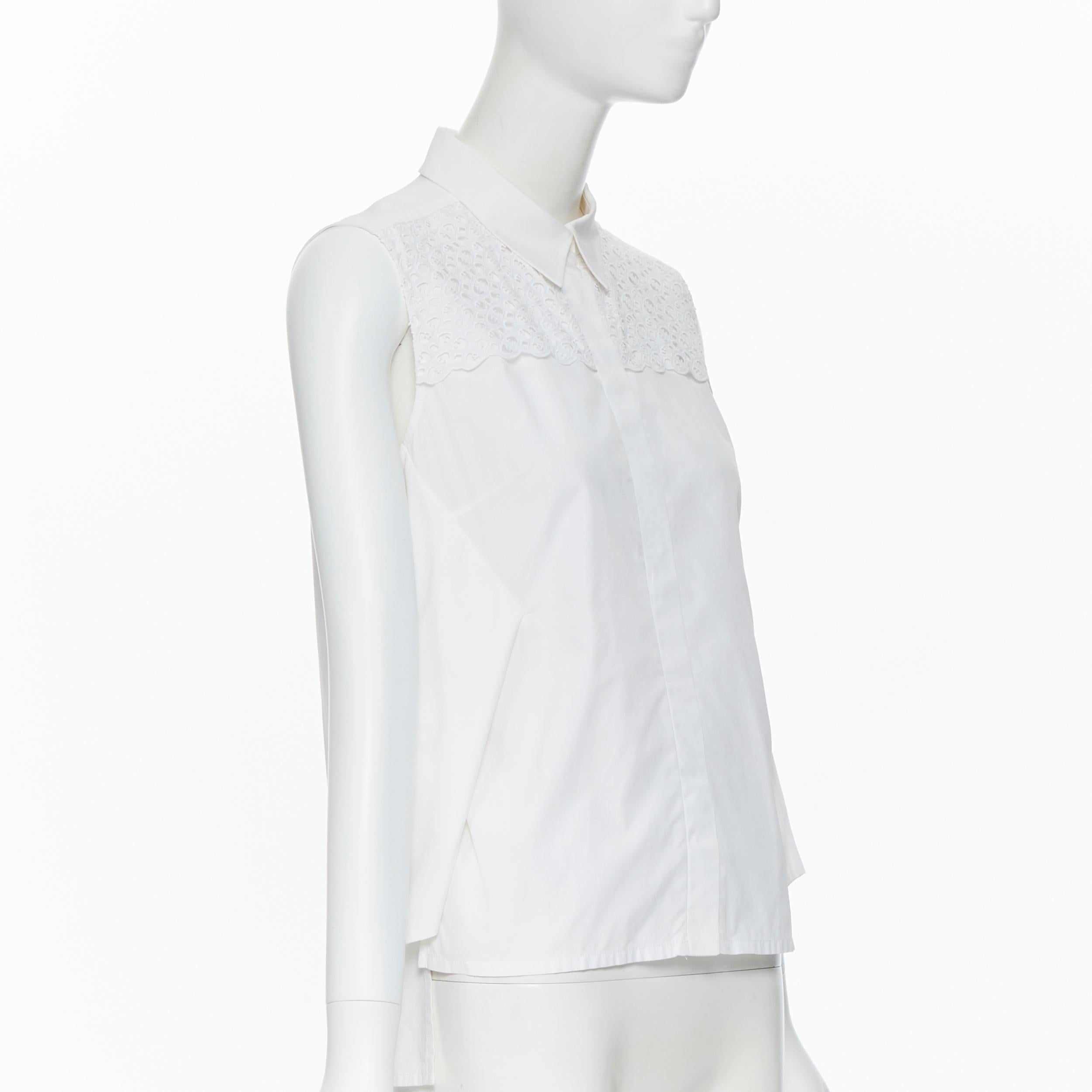 Gray PETER PILOTTO white cotton embroidery anglais paneled panel sleeveless shirt S