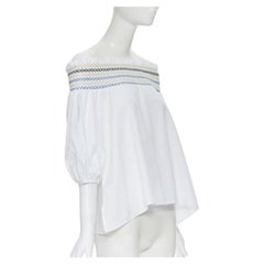 PETER PILOTTO white cotton ethnic embroidery off shoulder puff sleeve top UK6