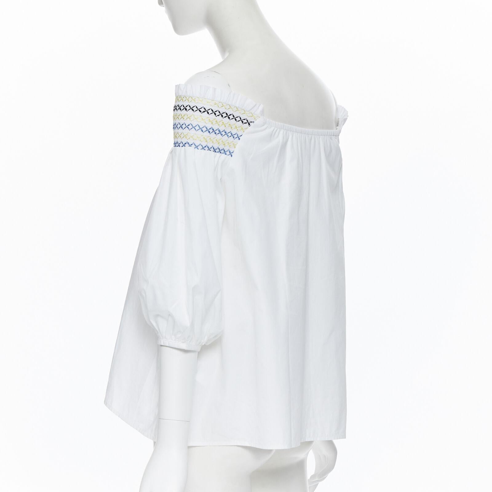 PETER PILOTTO white cotton ethnic embroidery off shoulder puff sleeve top UK6 For Sale 1