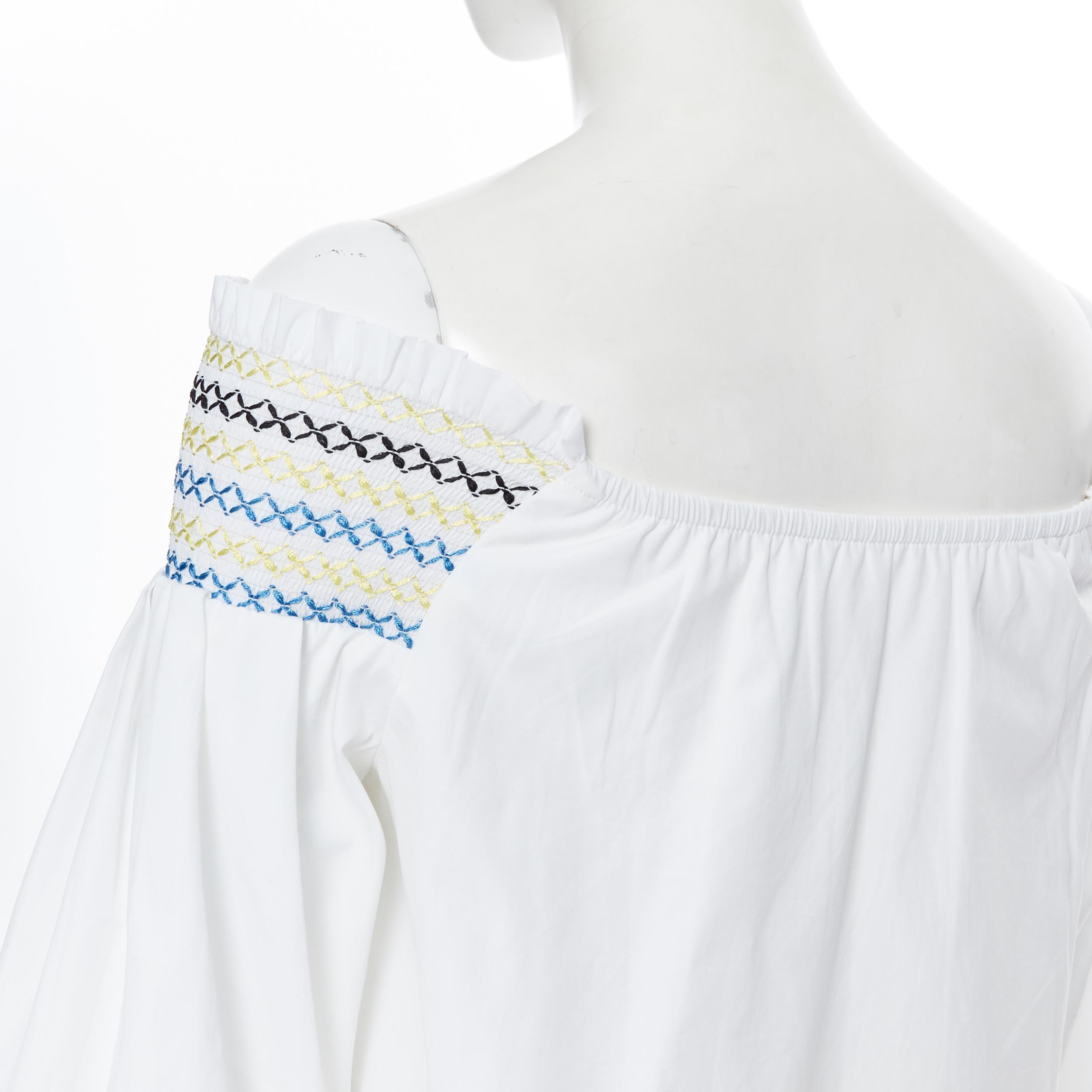 PETER PILOTTO white cotton ethnic embroidery off shoulder puff sleeve top UK6 In Excellent Condition In Hong Kong, NT