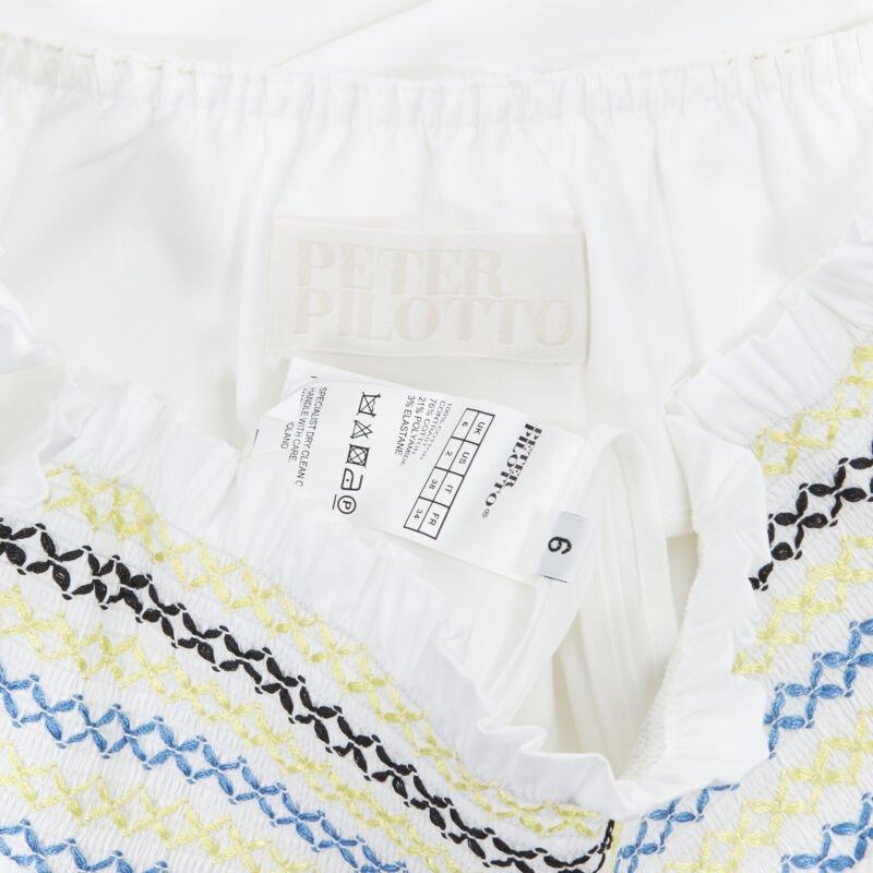 PETER PILOTTO weißes Oberteil aus Baumwolle mit ethnischer Stickerei, schulterfrei, Puffärmel UK6 im Angebot 4
