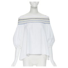 Peter Pilotto, cotone bianco con ricamo etnico, top con manica a sbuffo UK6