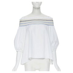 PETER PILOTTO white cotton ethnic embroidery off shoulder puff sleeve top UK6