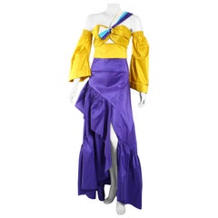 Used Peter Pilotto Yellow Taffeta Crop Top with Purple Ballroom Skirt Size 4