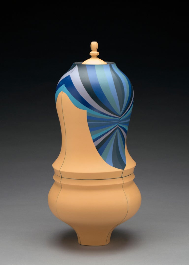 Peter Pincus Beige Urn, Contemporary Ceramic Sculpture with Colored