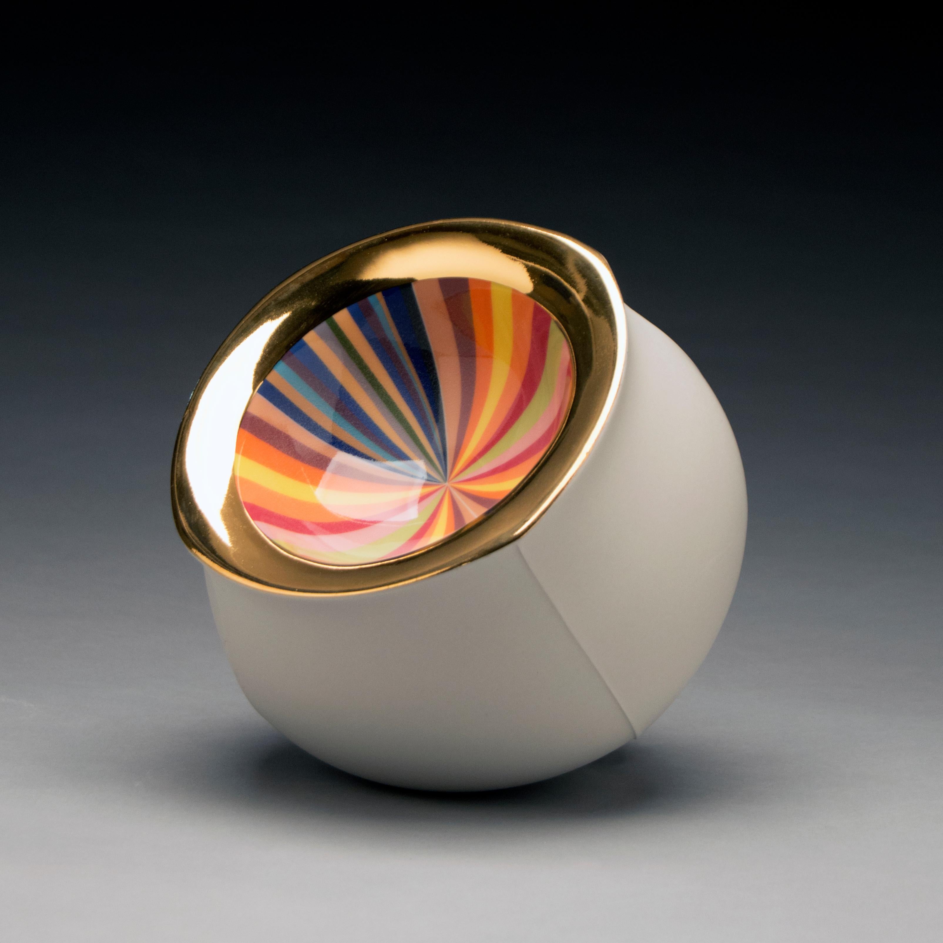 Peter Pincus Abstract Sculpture - Contemporary Ceramic Design, Porcelain Sculpture with Colorful Pattern and Glaze