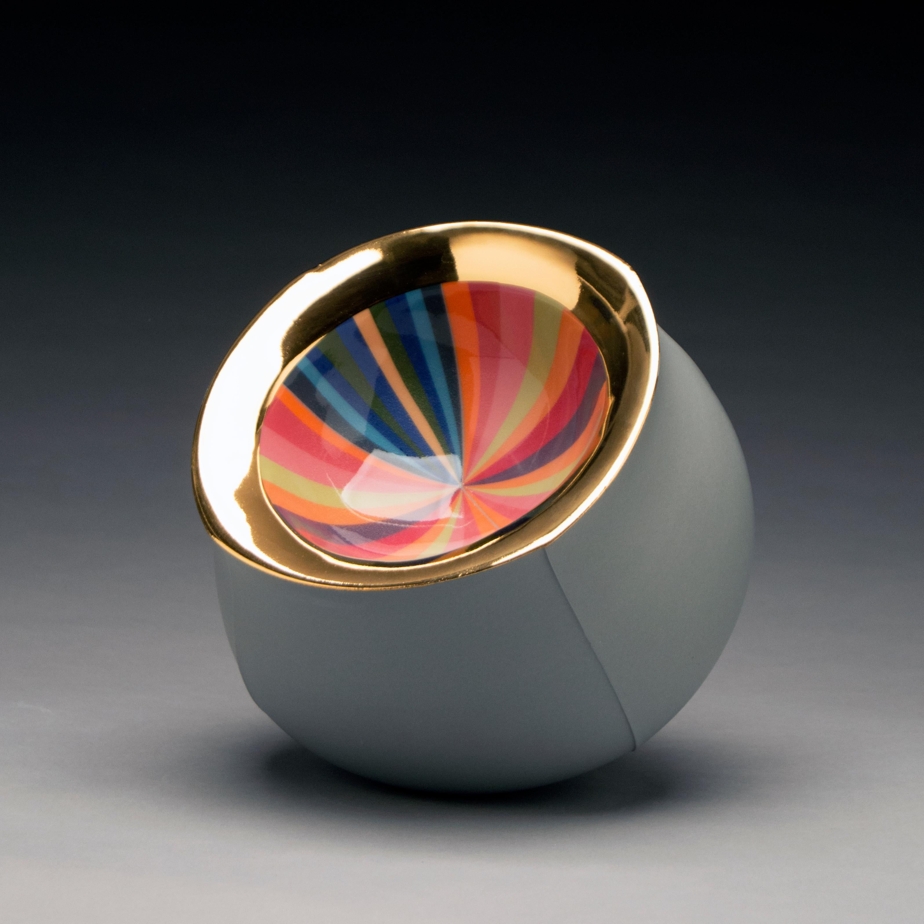 Peter Pincus Abstract Sculpture - Contemporary Design, Ceramic Bowl with Colorful Pattern and Gold Luster