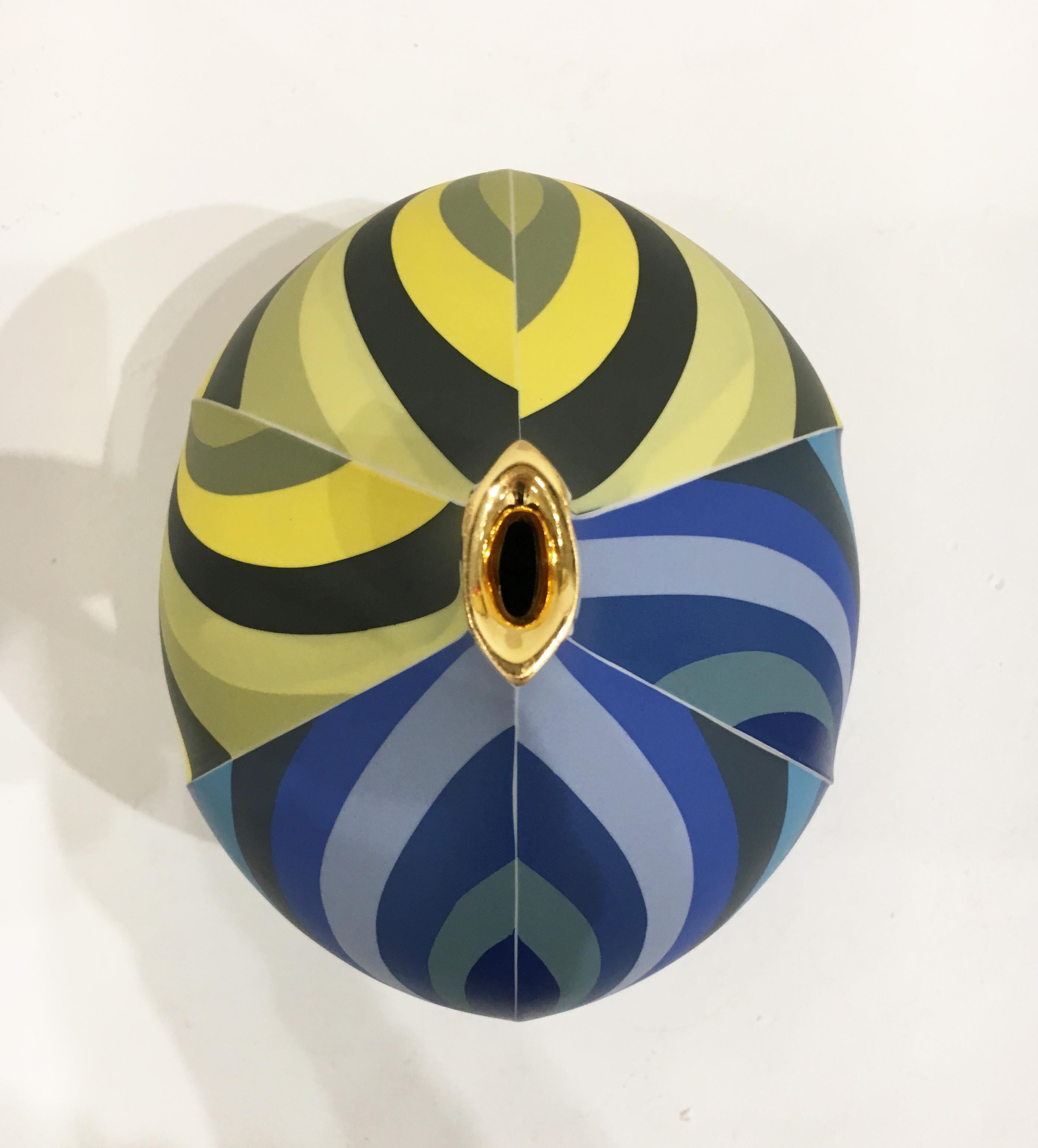 Oblong Bottle, Contemporary Design, Porcelain Sculpture with Colored Slip, Glaze 1