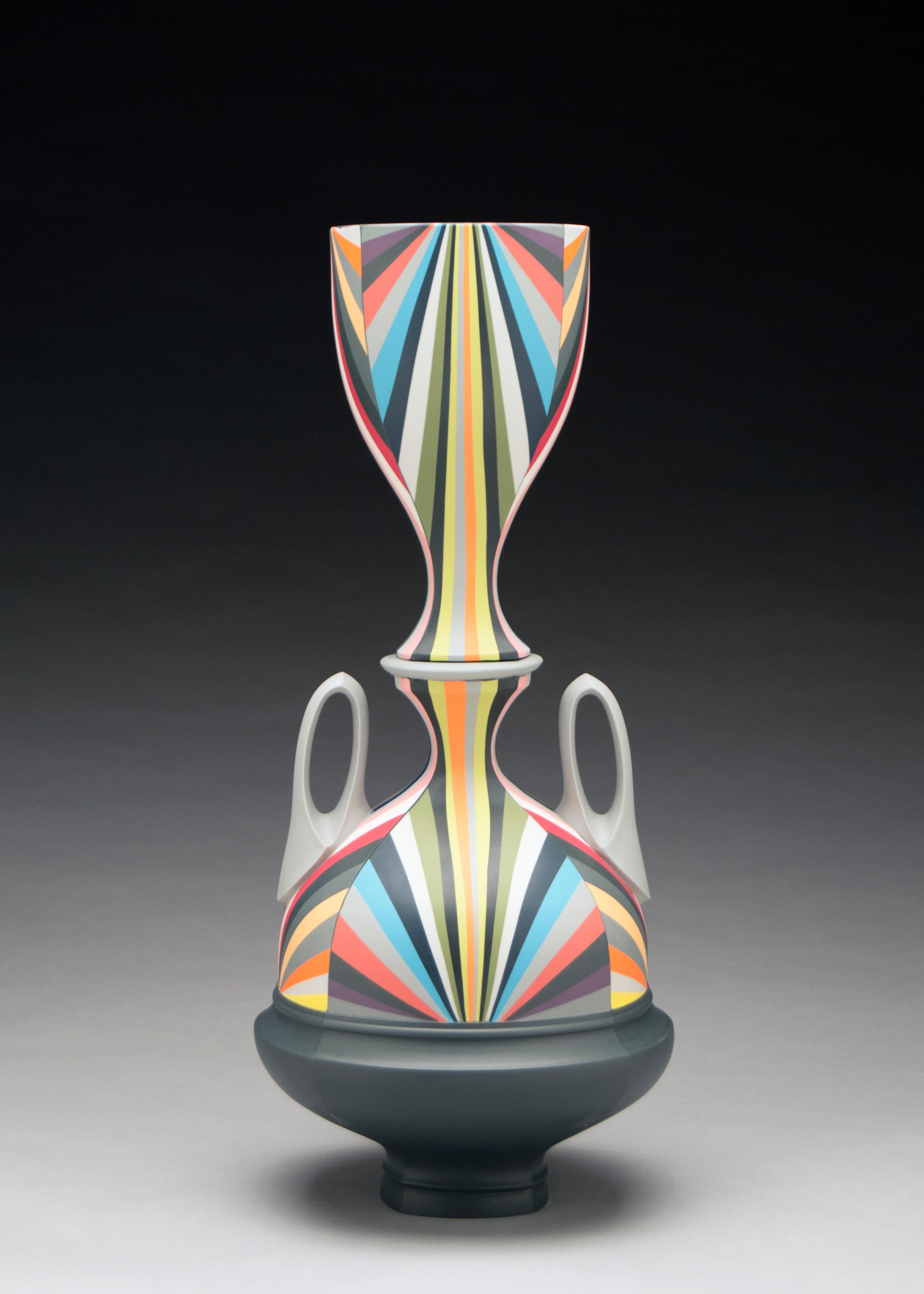 Untitled with Grey Handles, Contemporary Porcelain Sculpture with Gold Luster
