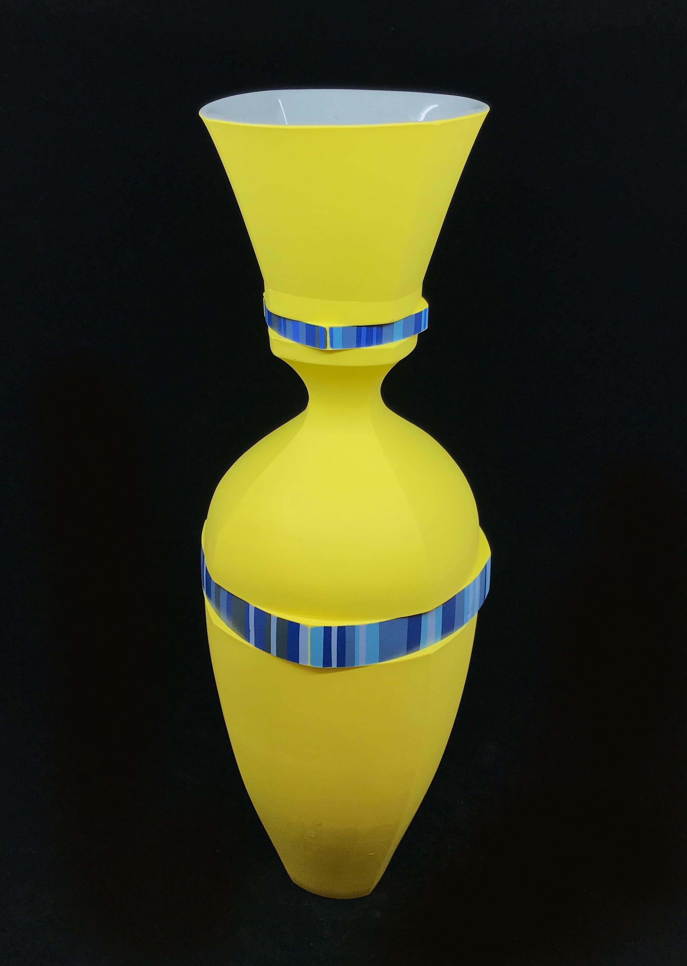 Yellow Vase, Contemporary Design, Porcelain Sculpture with Geometric Pattern - White Abstract Sculpture by Peter Pincus
