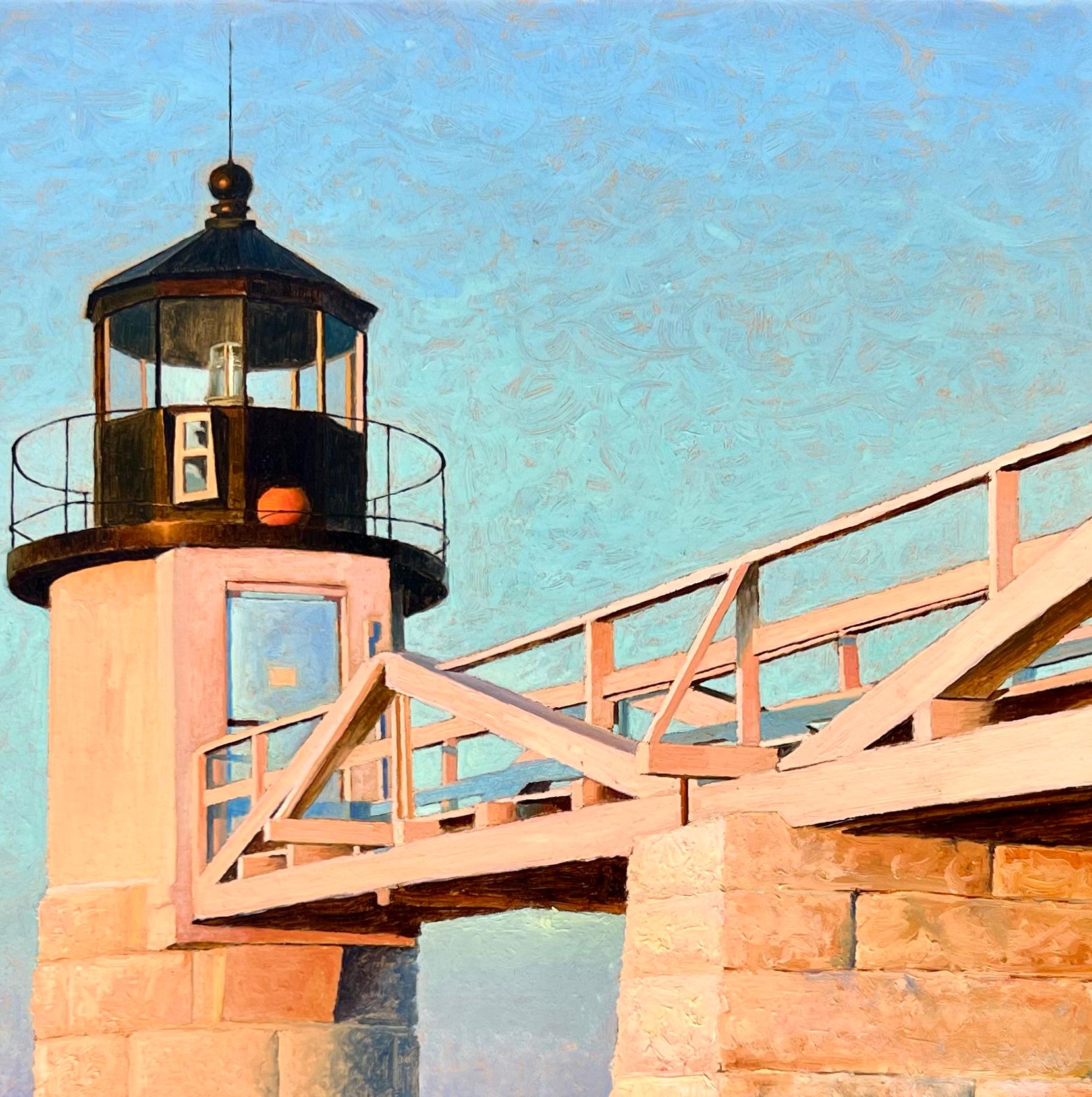 Il faro al tramonto - Painting Realismo americano di Peter Poskas