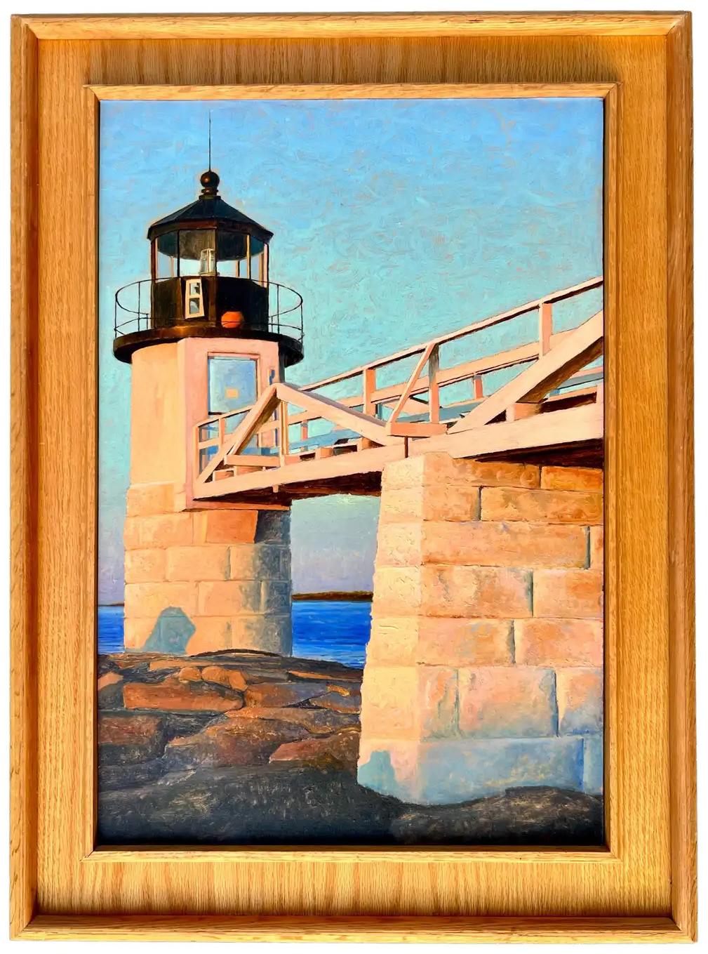 Landscape Painting di Peter Poskas - Il faro al tramonto